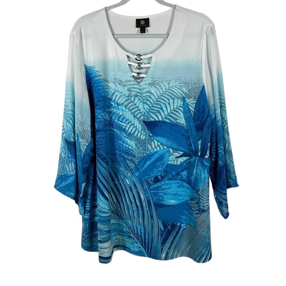 JM Collection White and Blue Multi-Color Shirt Size 2X
